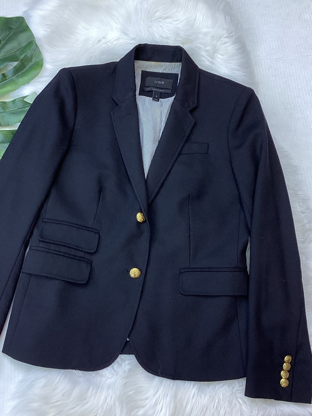 J. Crew Schoolboy Blazer Wool Black Gold Crested Buttons 6 - Picture 3 of 9
